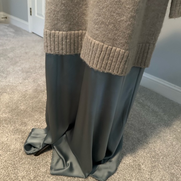 Anthropologie Cream Sweater with Blue Satin Maxi Skirt - Picture 4 of 6